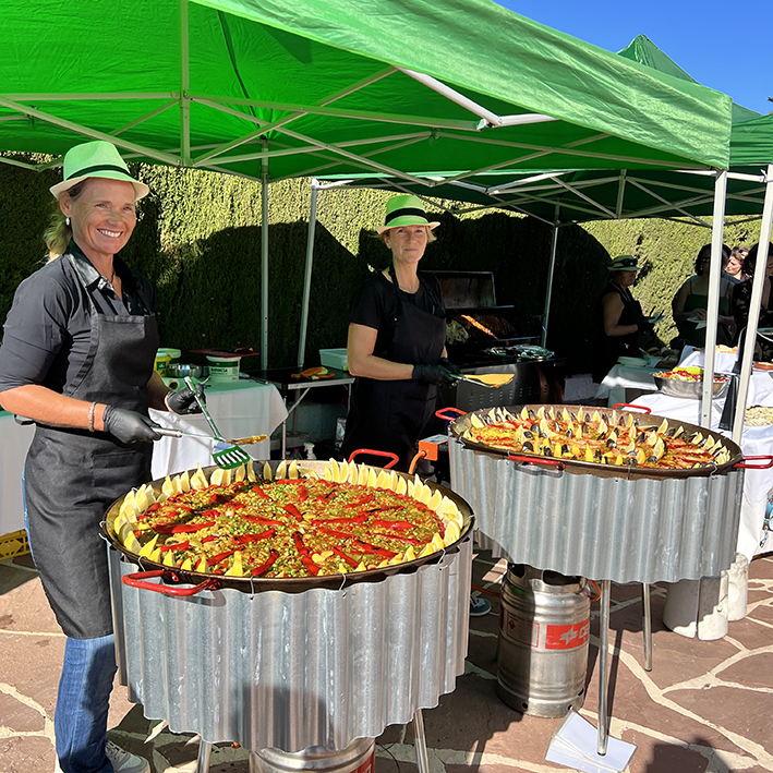 Two of our fabulous paellas all ready to seve at a wedding